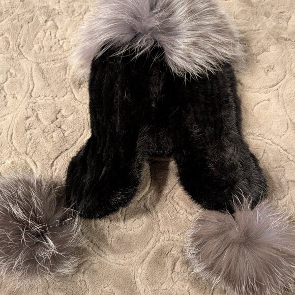 Mink ans silver fox knitted winter hat - Picture 3 of 4